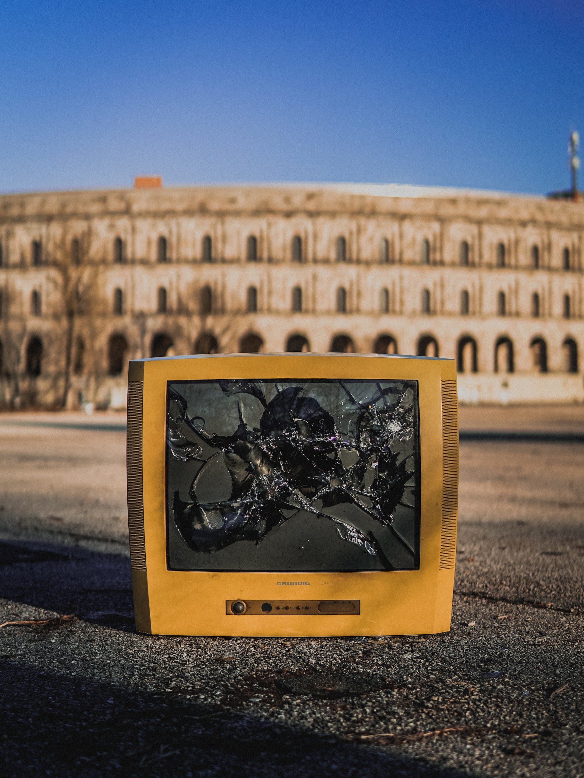 A cracked monitor outdoors